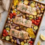 Sheet Pan Salmon with Roasted Veggies and Dill Yogurt Sauce Recipe