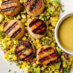 Grilled Scallops with Corn Avocado Salad and Honey Lime Dressing Recipe