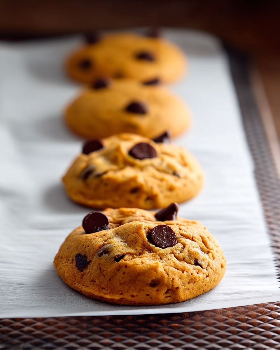 The image shows a stack of two soft, thick cookies with a light brown color, filled with dark chocolate chips scattered on top and inside. The cookies have a slightly rough texture with visible small cracks and chocolate chips that contrast with the dough. Behind the stack, there are more cookies out of focus, placed on a white marbled surface. A small white paper liner is beneath the stack, adding a simple touch. The overall look is warm and inviting with a close-up focus on the front cookies. photo taken with an iphone --ar 4:5 --v 7