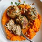 Apple Chicken Meatballs with Spiced Sweet Potatoes Recipe