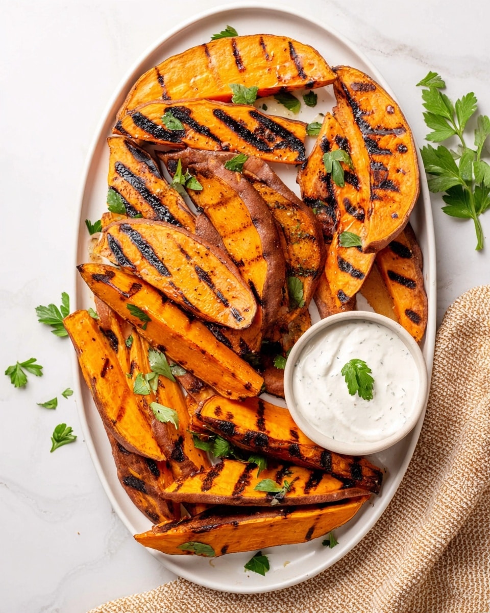 Grilled Sweet Potatoes with Lemon Garlic Yogurt Dipping Sauce Recipe