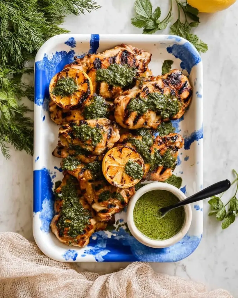 Grilled Chicken Thighs with Fresh Herb Gremolata and Charred Lemon Recipe