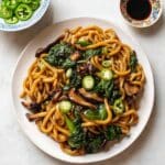 Udon Noodle Stir Fry with Shiitake Mushrooms and Chinese Broccoli Recipe