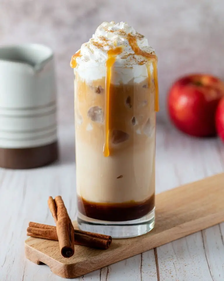 Caramel Apple Iced Latte with Cinnamon Apple Syrup and Cold Foam Recipe