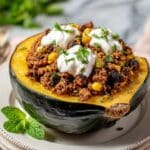 Stuffed Acorn Squash with Beef, Fruits, and Whipped Goat Cheese Recipe
